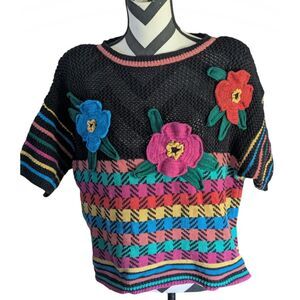 Vintage Carole Little Floral Applique Sweater, Size L